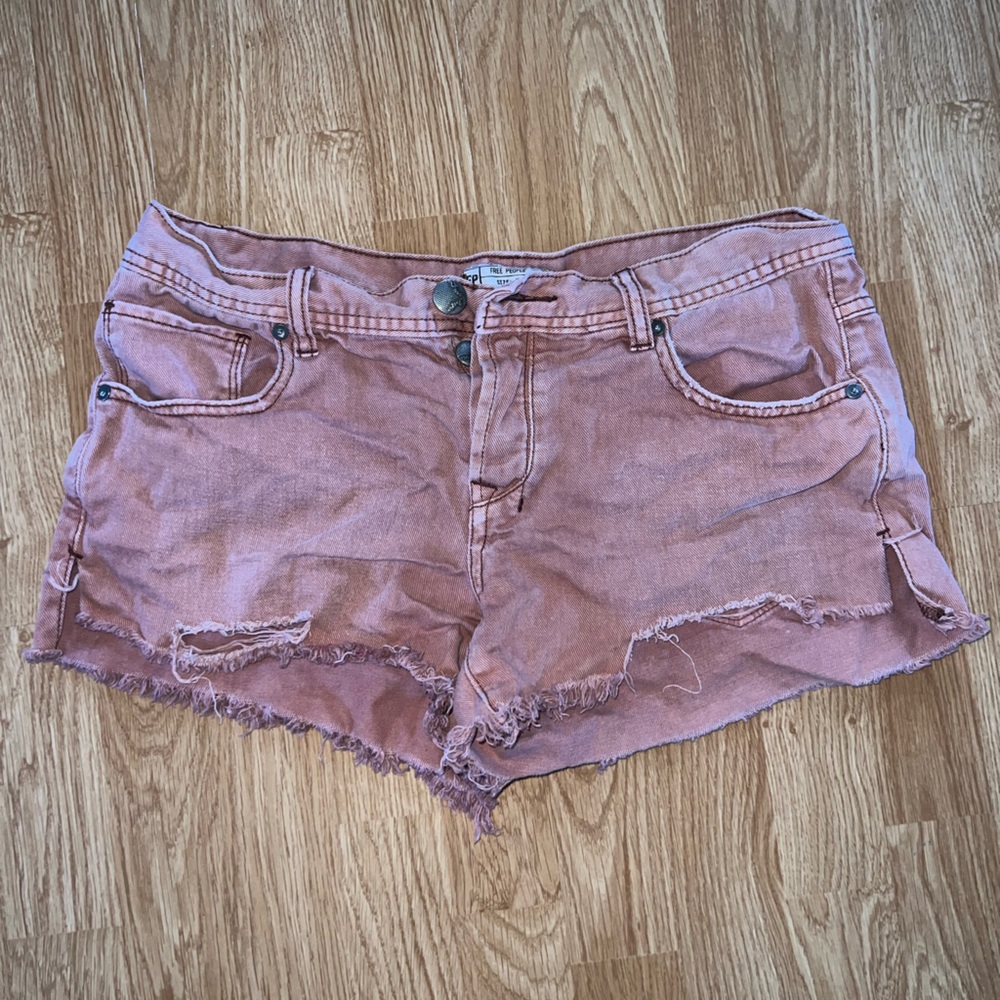 Free People Distressed Pink Jean Shorts